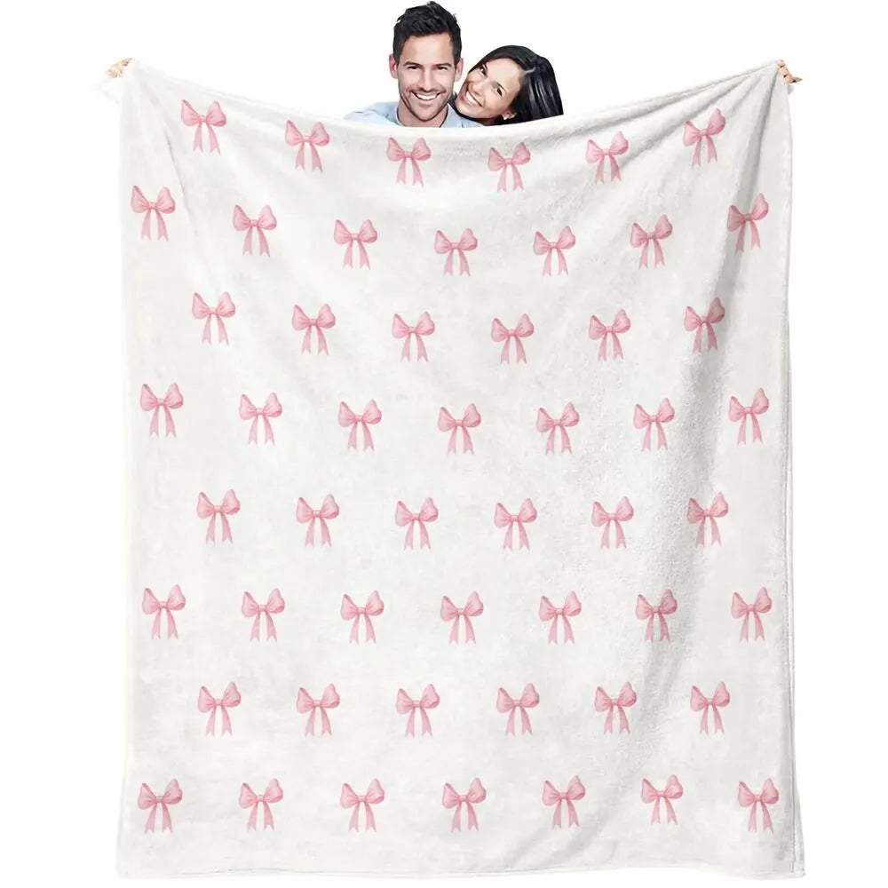 Pink Bow Pattern Multipurpose Throw Blanket