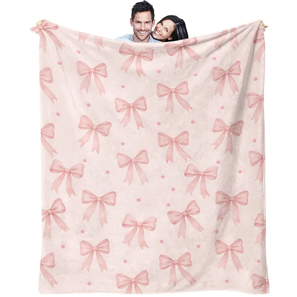Pink Bow Pattern Multipurpose Throw Blanket