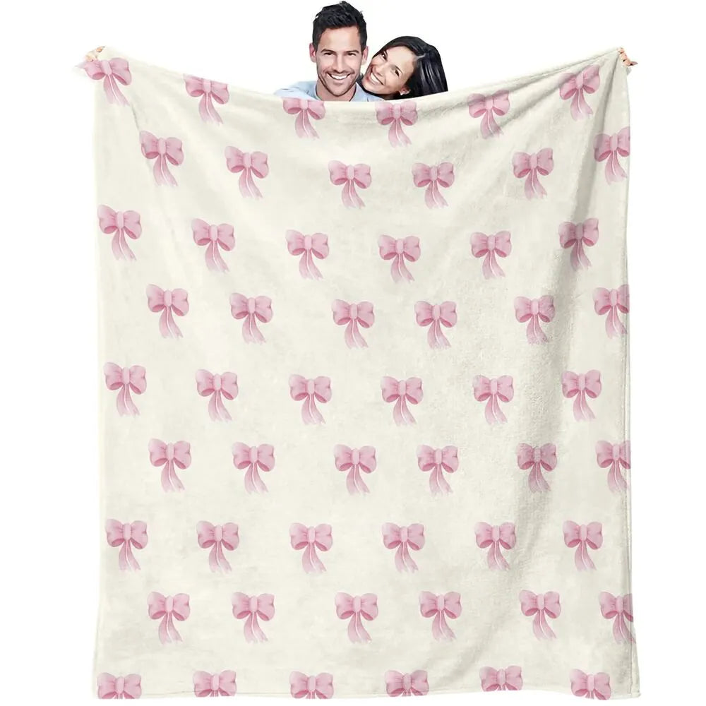 Pink Bow Pattern Multipurpose Throw Blanket