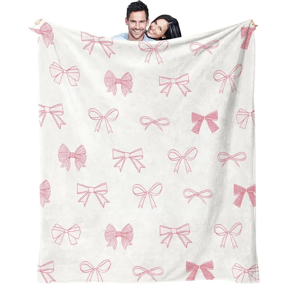 Pink Bow Pattern Multipurpose Throw Blanket