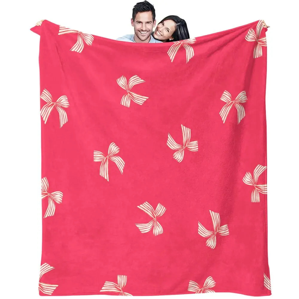 Pink Bow Pattern Multipurpose Throw Blanket