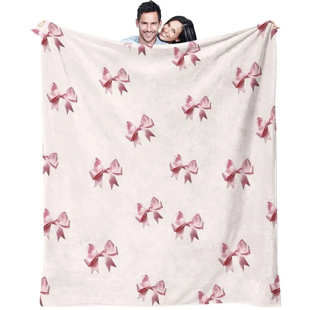 Pink Bow Pattern Multipurpose Throw Blanket