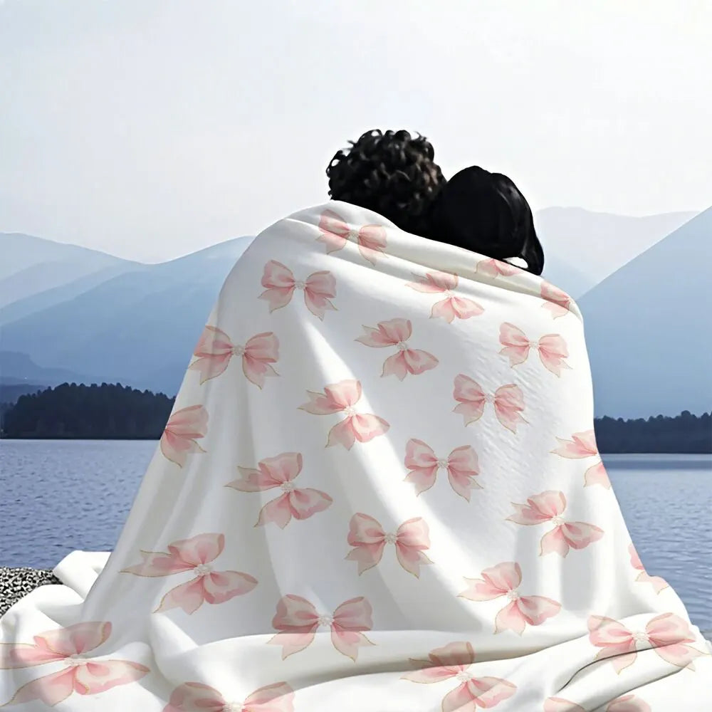 Pink Bow Pattern Multipurpose Throw Blanket