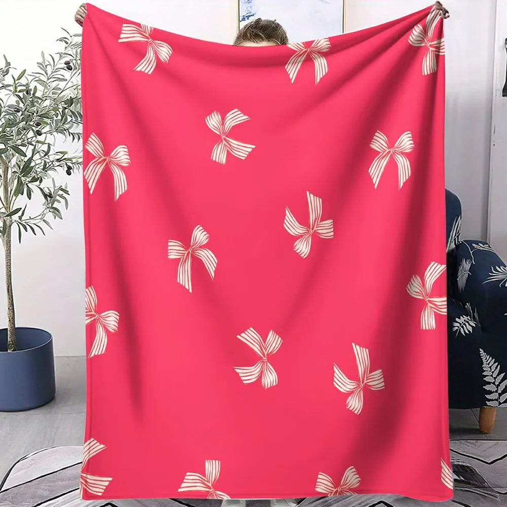 Pink Bow Pattern Multipurpose Throw Blanket