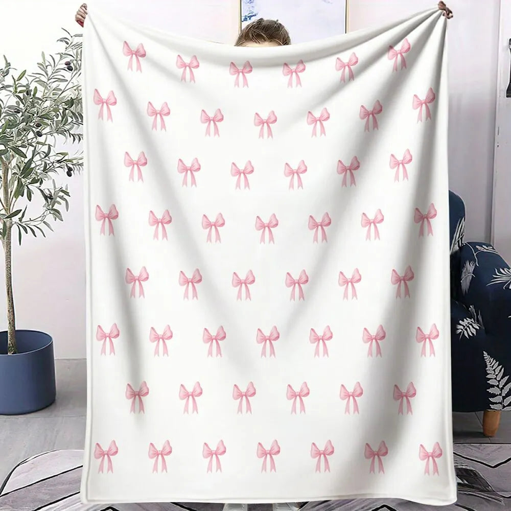 Pink Bow Pattern Multipurpose Throw Blanket