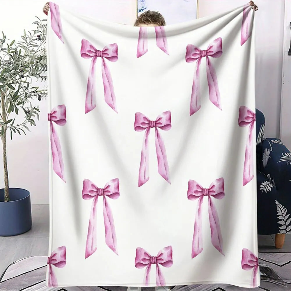 Pink Bow Pattern Multipurpose Throw Blanket