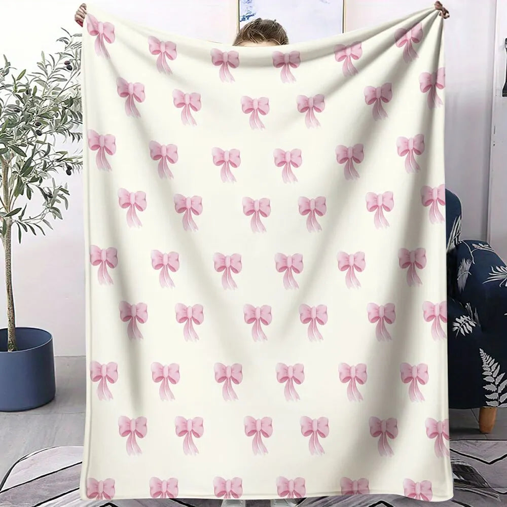Pink Bow Pattern Multipurpose Throw Blanket