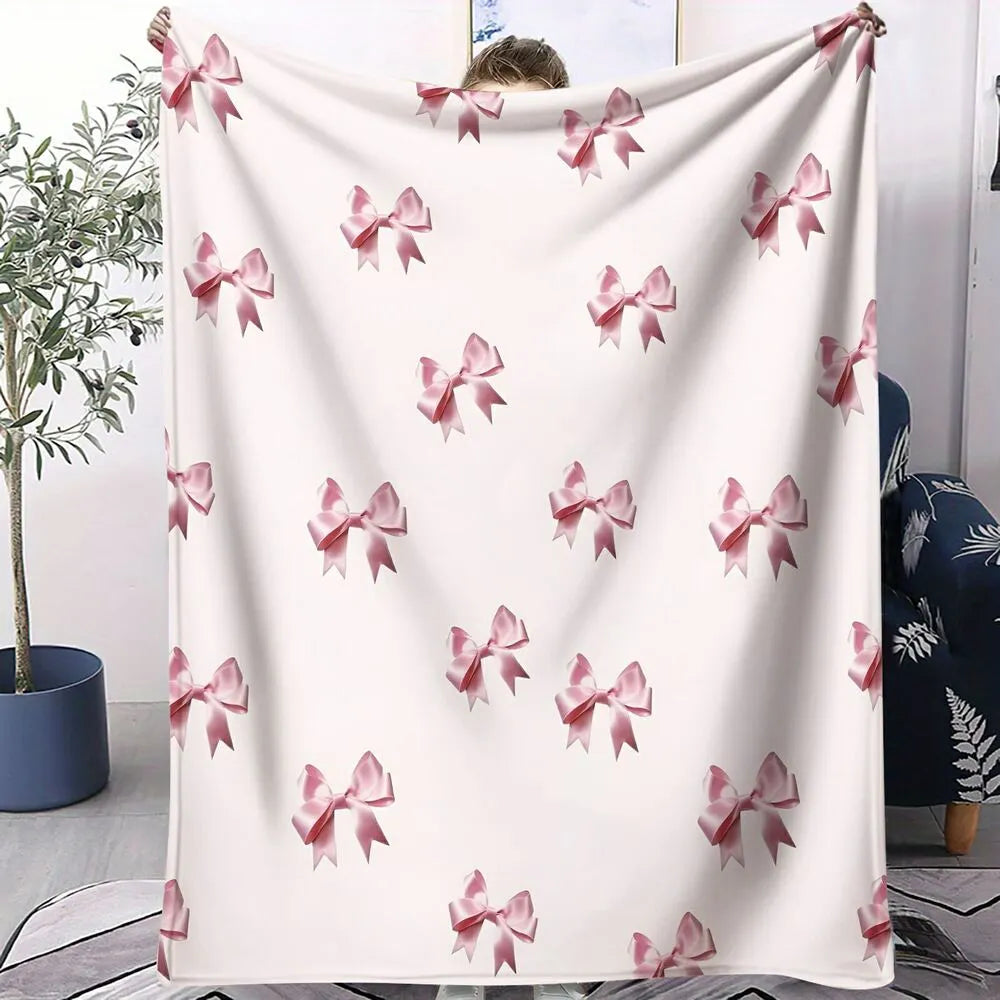Pink Bow Pattern Multipurpose Throw Blanket