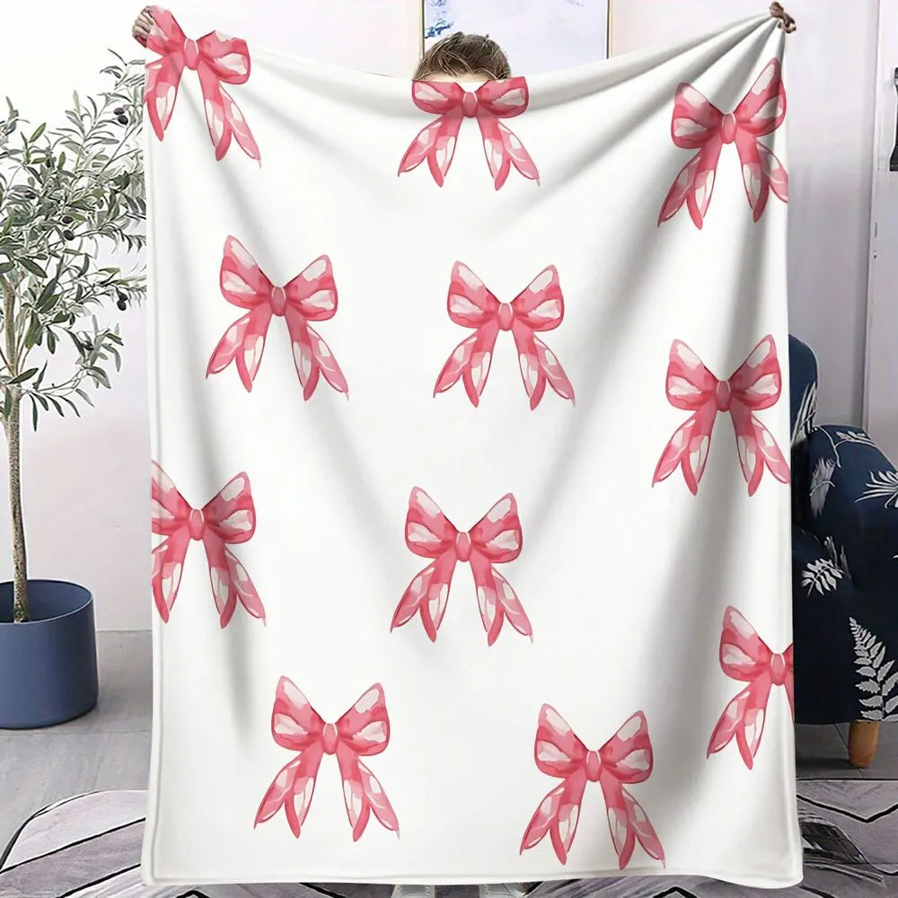 Pink Bow Pattern Multipurpose Throw Blanket