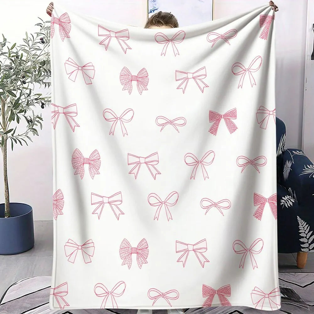 Pink Bow Pattern Multipurpose Throw Blanket