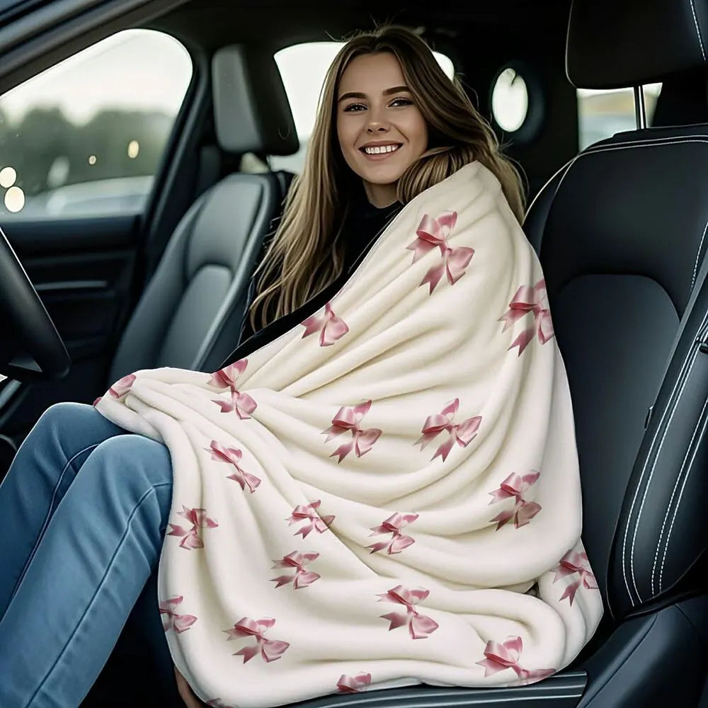 Pink Bow Pattern Multipurpose Throw Blanket