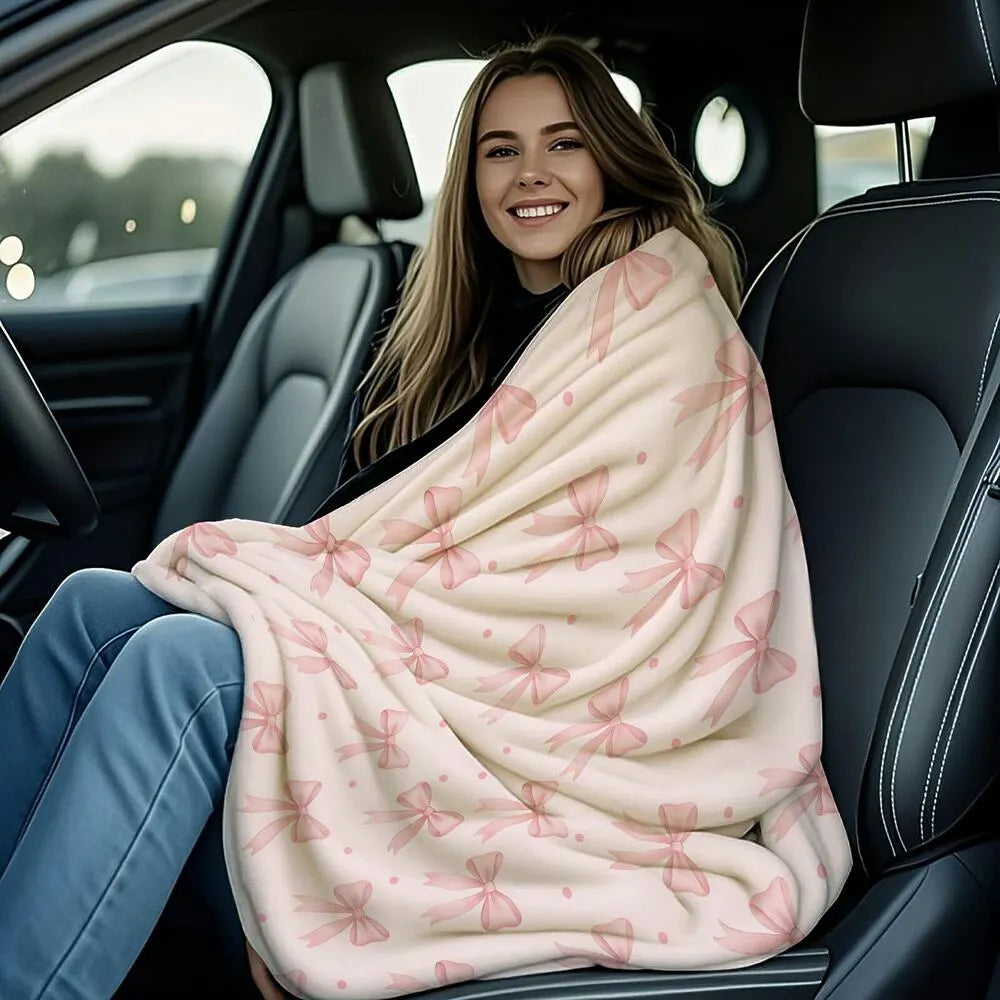 Pink Bow Pattern Multipurpose Throw Blanket