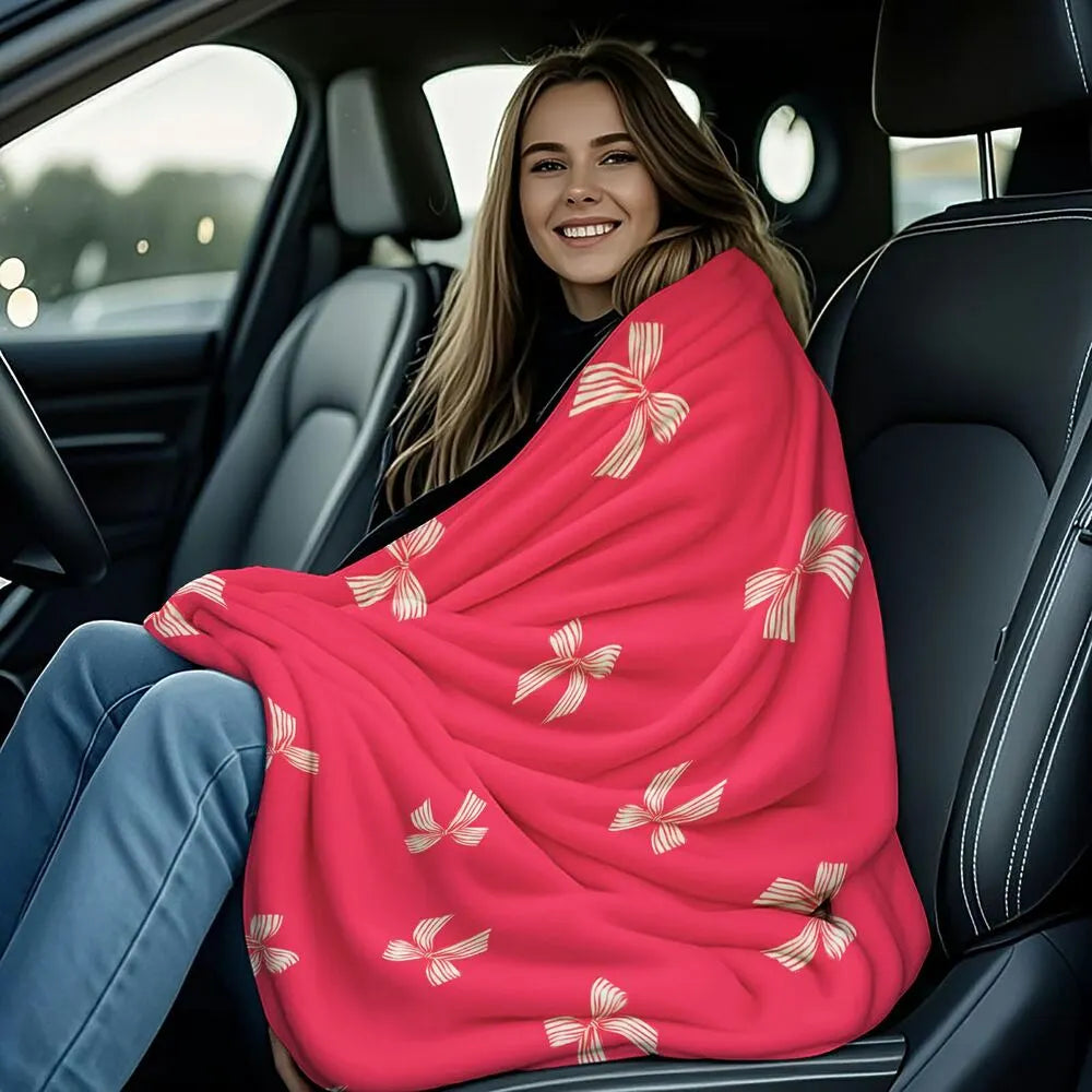 Pink Bow Pattern Multipurpose Throw Blanket