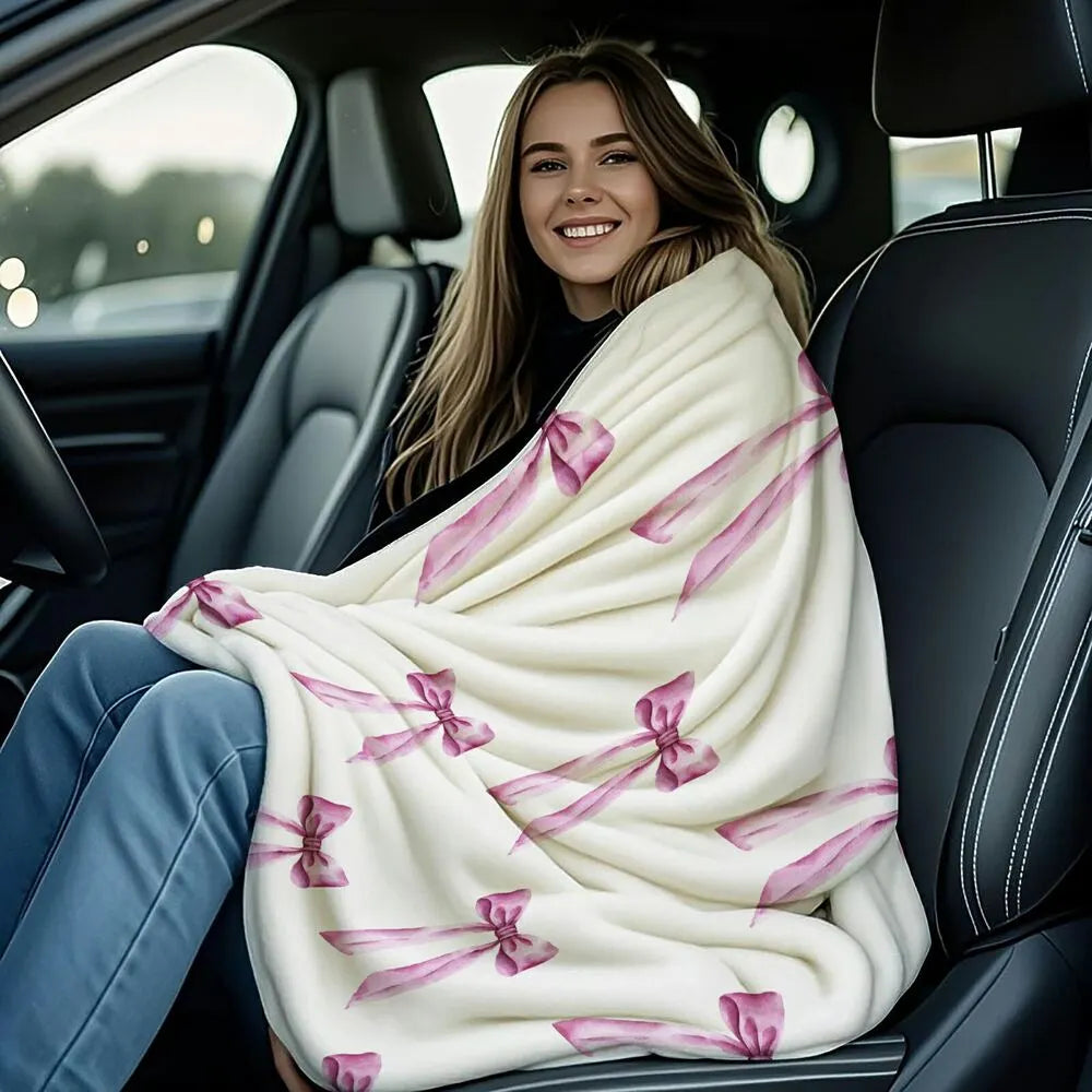 Pink Bow Pattern Multipurpose Throw Blanket