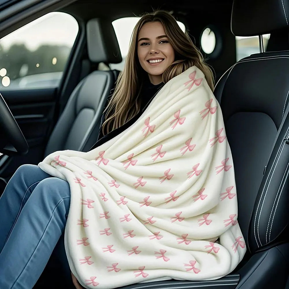 Pink Bow Pattern Multipurpose Throw Blanket