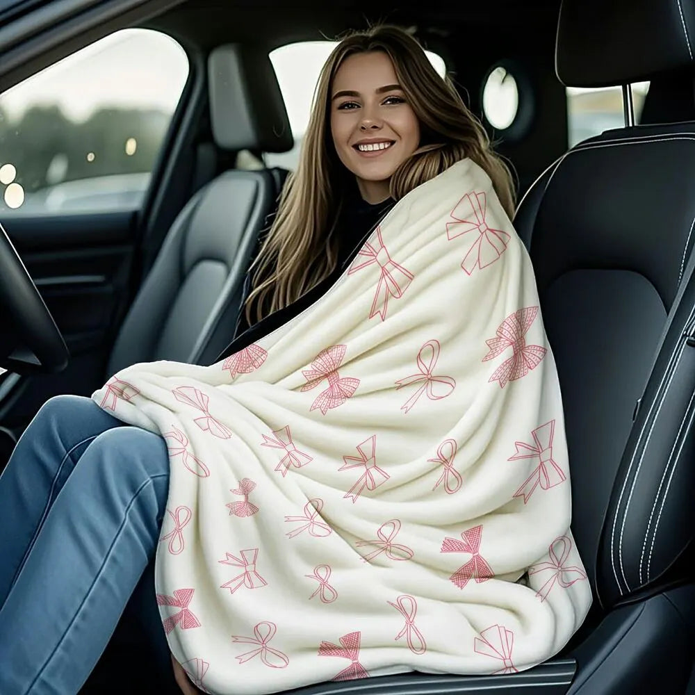 Pink Bow Pattern Multipurpose Throw Blanket