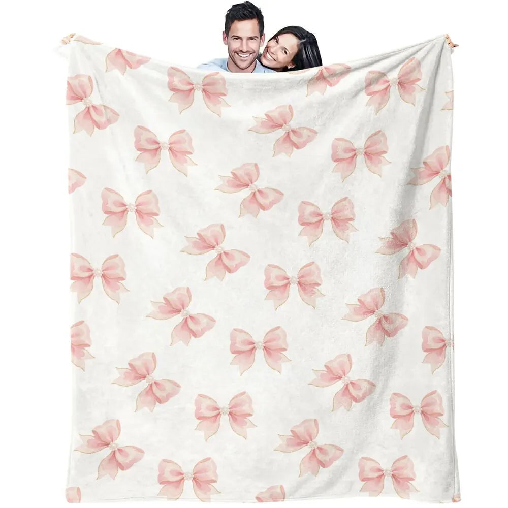 Pink Bow Pattern Multipurpose Throw Blanket