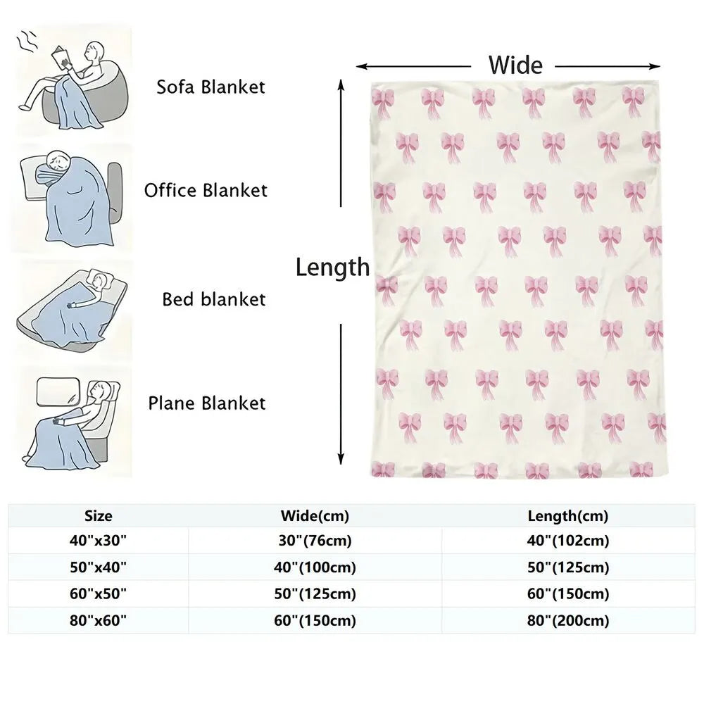 Pink Bow Pattern Multipurpose Throw Blanket
