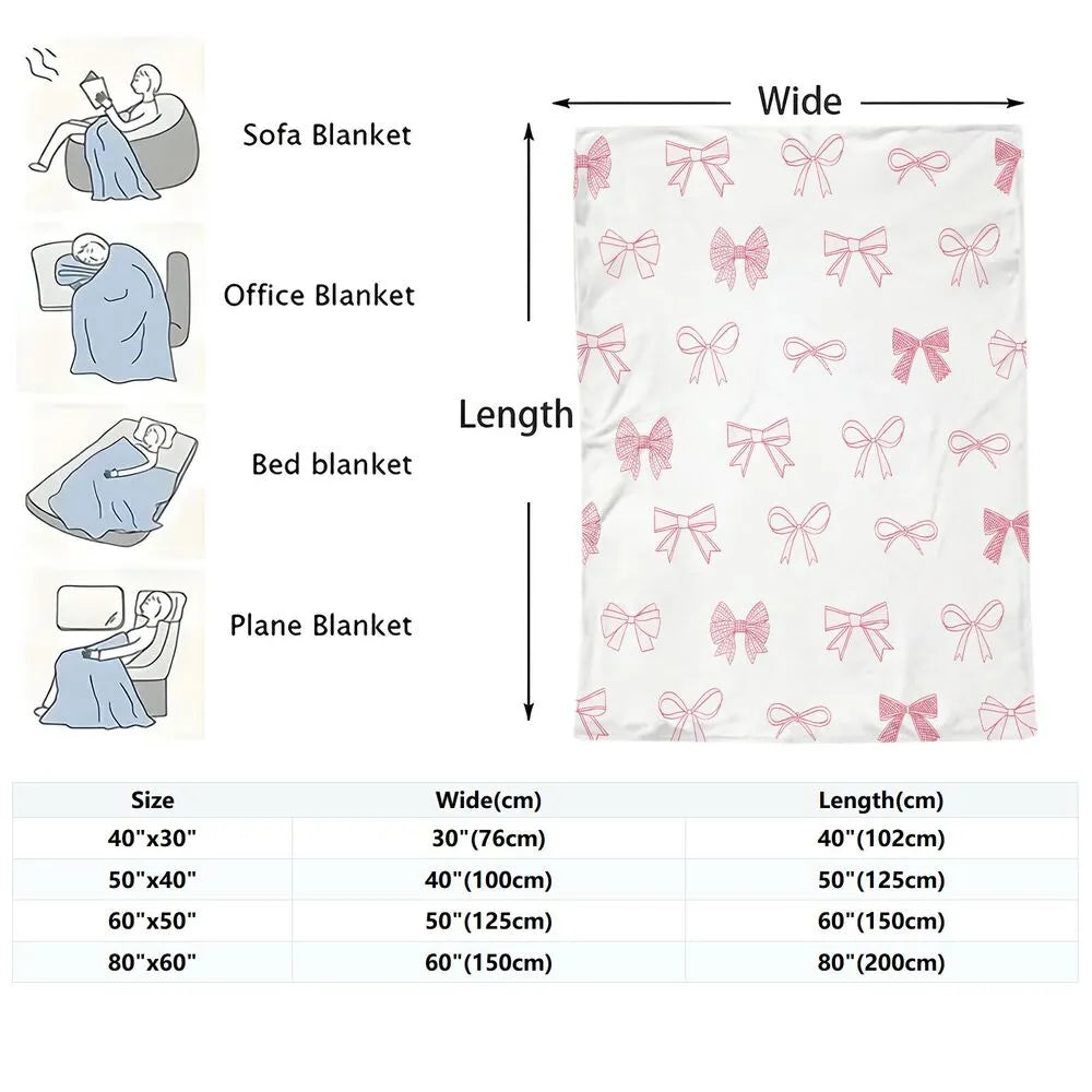 Pink Bow Pattern Multipurpose Throw Blanket