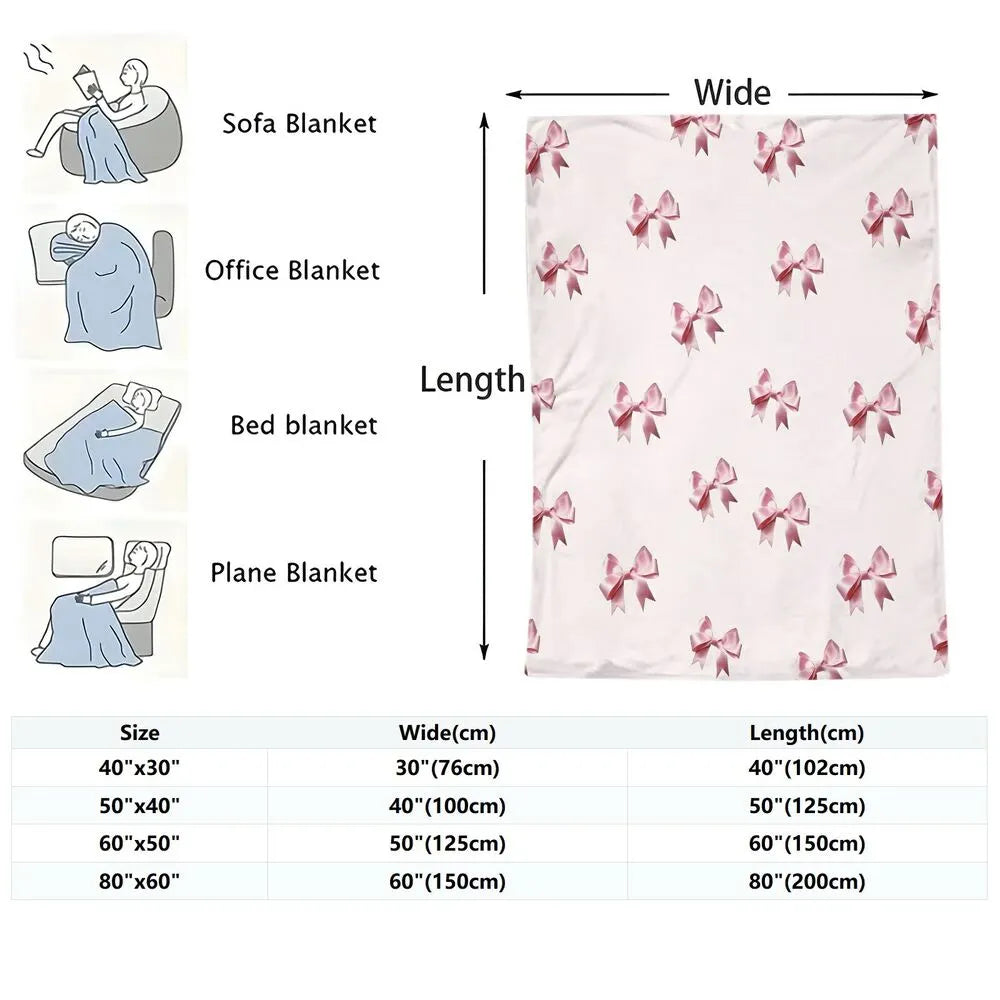 Pink Bow Pattern Multipurpose Throw Blanket