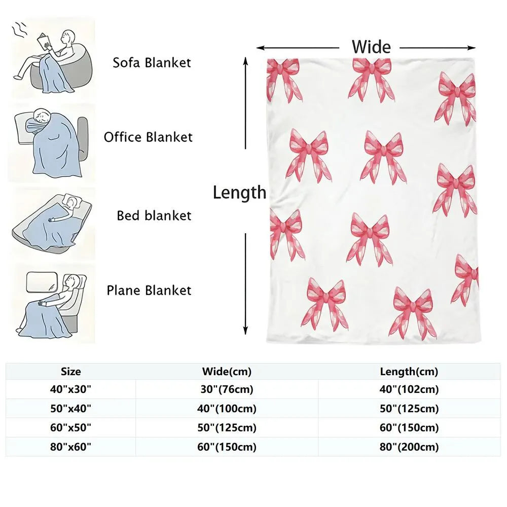 Pink Bow Pattern Multipurpose Throw Blanket