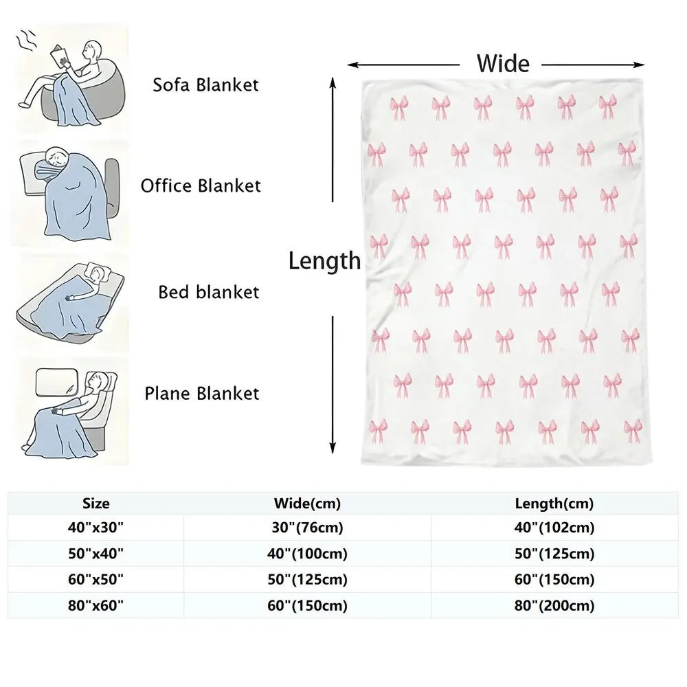 Pink Bow Pattern Multipurpose Throw Blanket