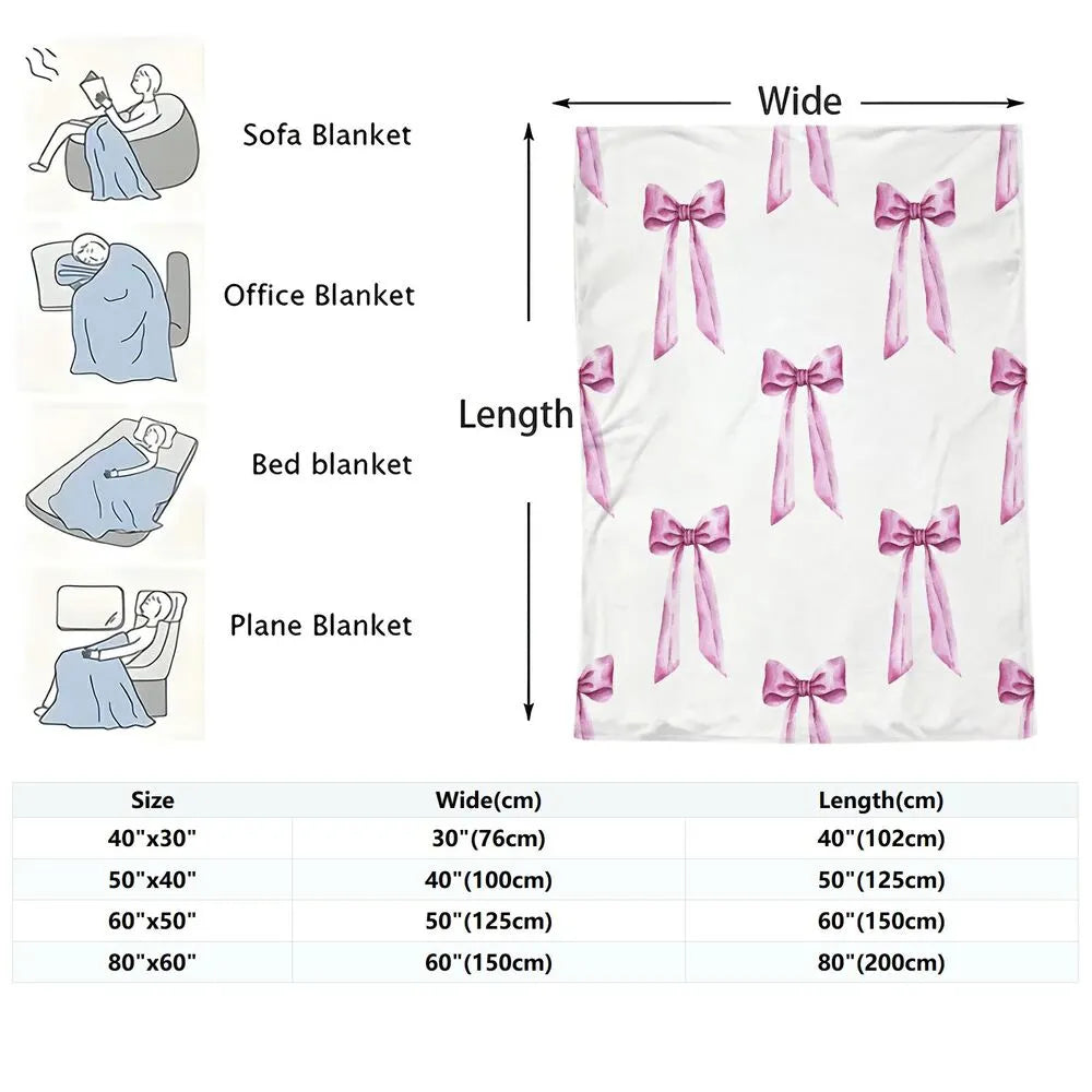 Pink Bow Pattern Multipurpose Throw Blanket