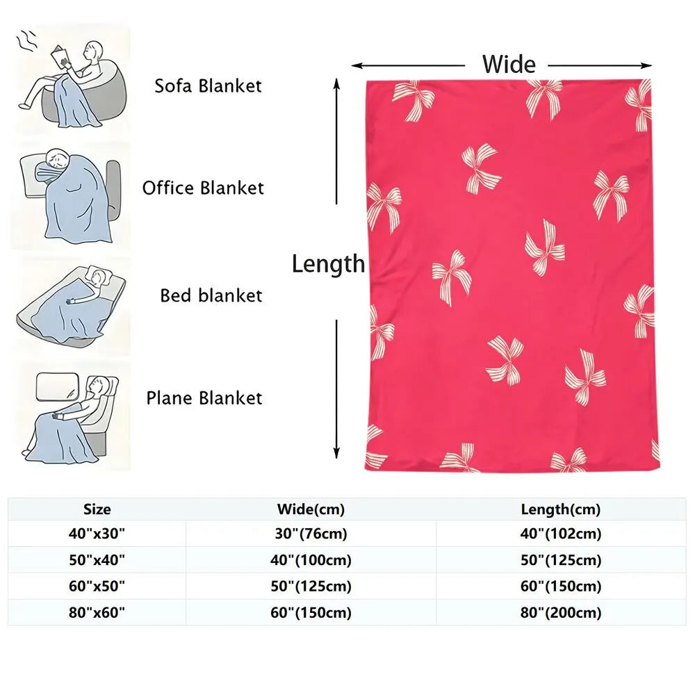 Pink Bow Pattern Multipurpose Throw Blanket