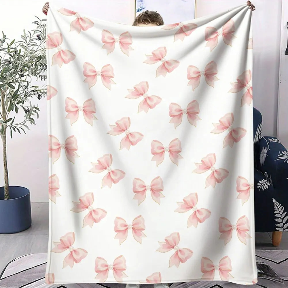 Pink Bow Pattern Multipurpose Throw Blanket