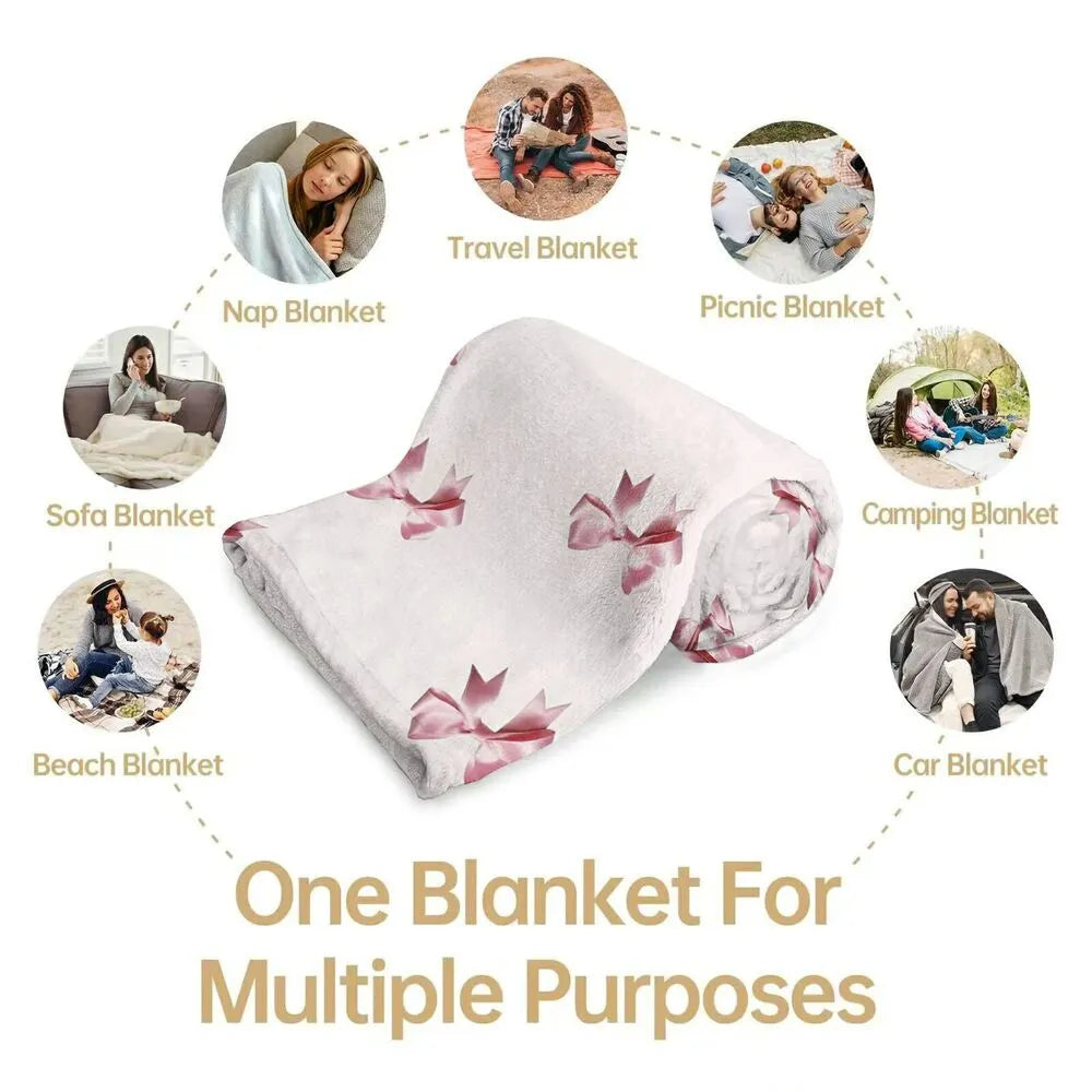 Pink Bow Pattern Multipurpose Throw Blanket
