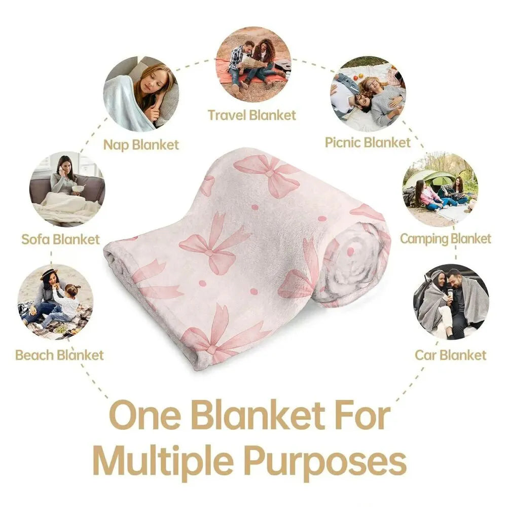 Pink Bow Pattern Multipurpose Throw Blanket