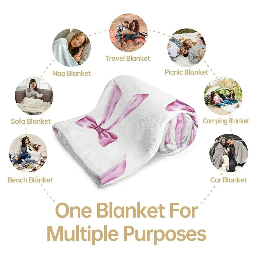 Pink Bow Pattern Multipurpose Throw Blanket