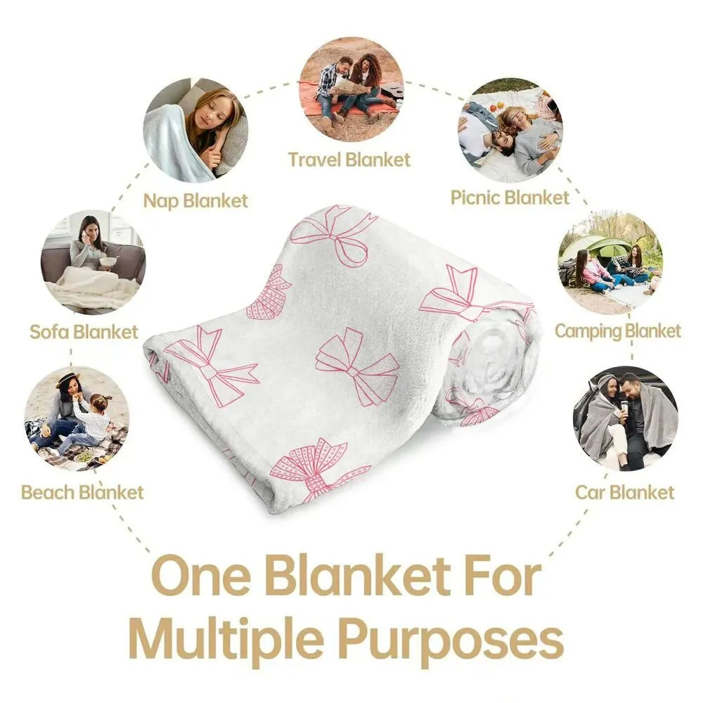 Pink Bow Pattern Multipurpose Throw Blanket