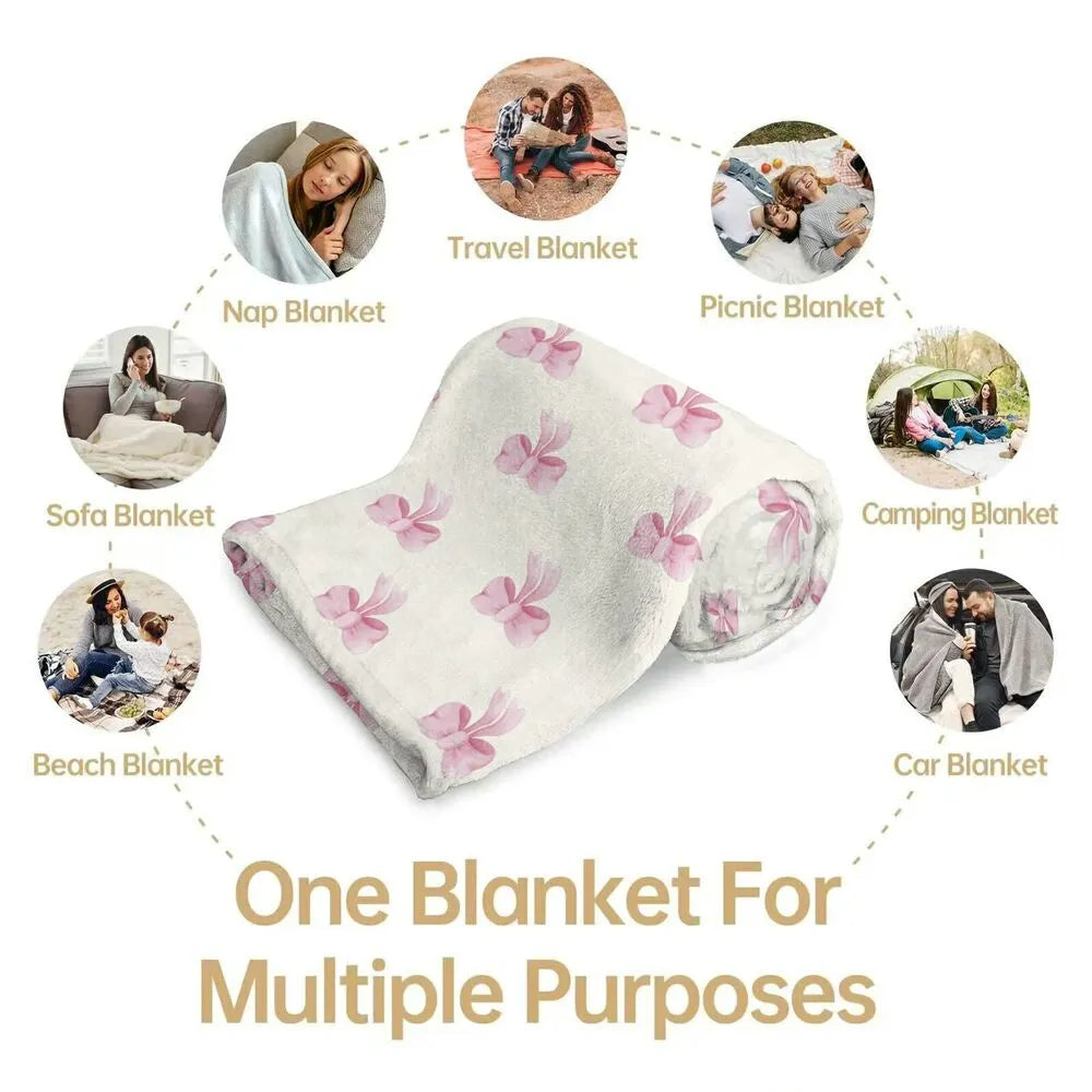 Pink Bow Pattern Multipurpose Throw Blanket