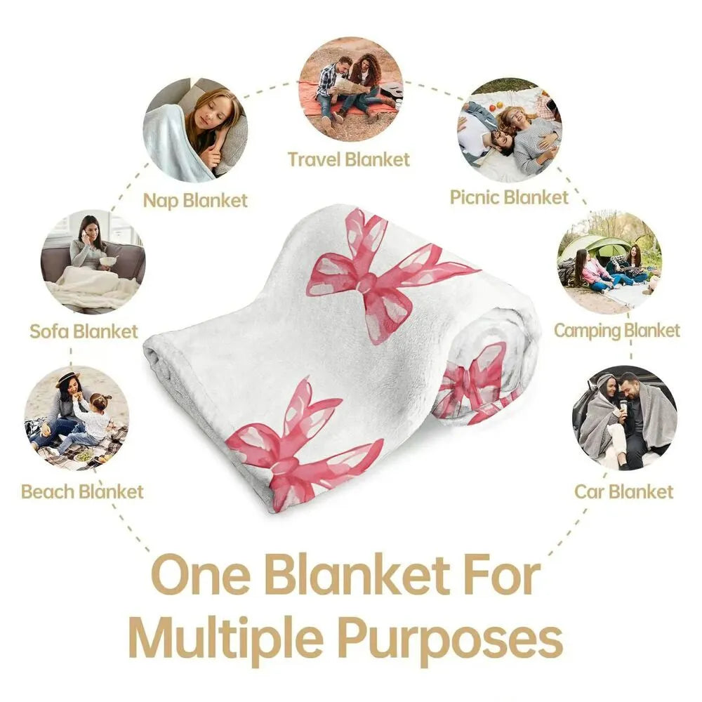 Pink Bow Pattern Multipurpose Throw Blanket