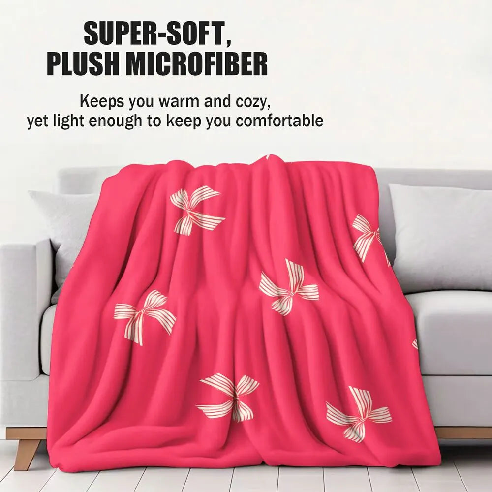 Pink Bow Pattern Multipurpose Throw Blanket