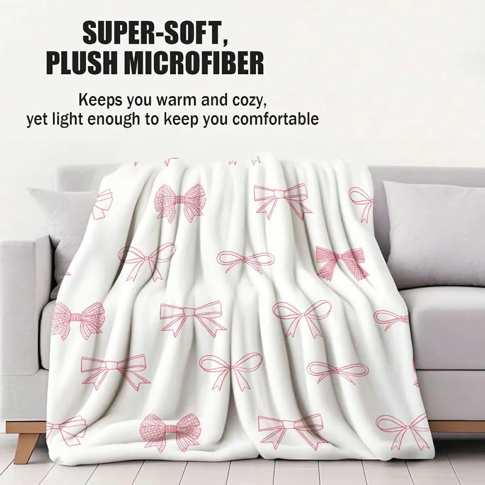 Pink Bow Pattern Multipurpose Throw Blanket