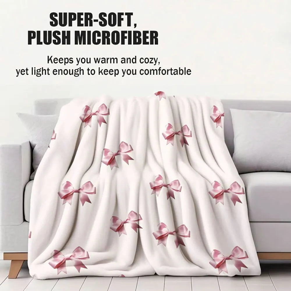 Pink Bow Pattern Multipurpose Throw Blanket