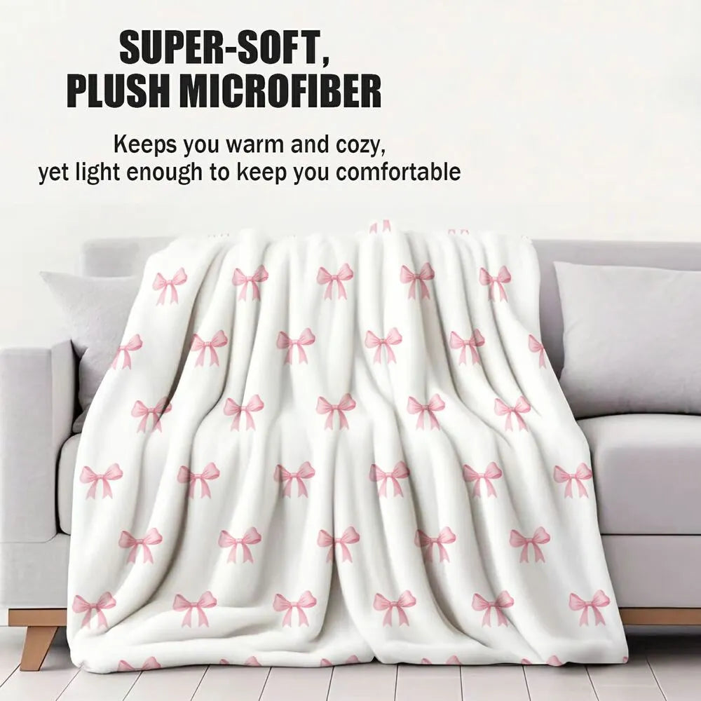 Pink Bow Pattern Multipurpose Throw Blanket