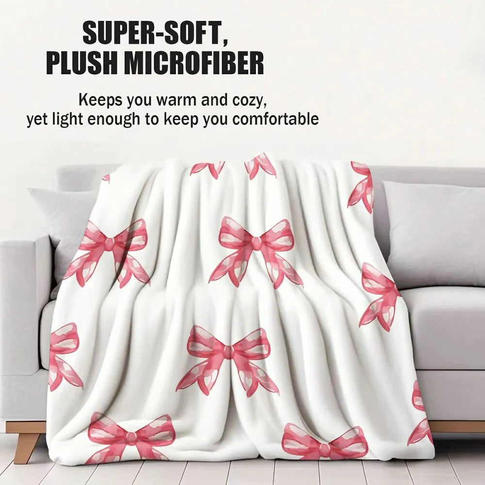 Pink Bow Pattern Multipurpose Throw Blanket