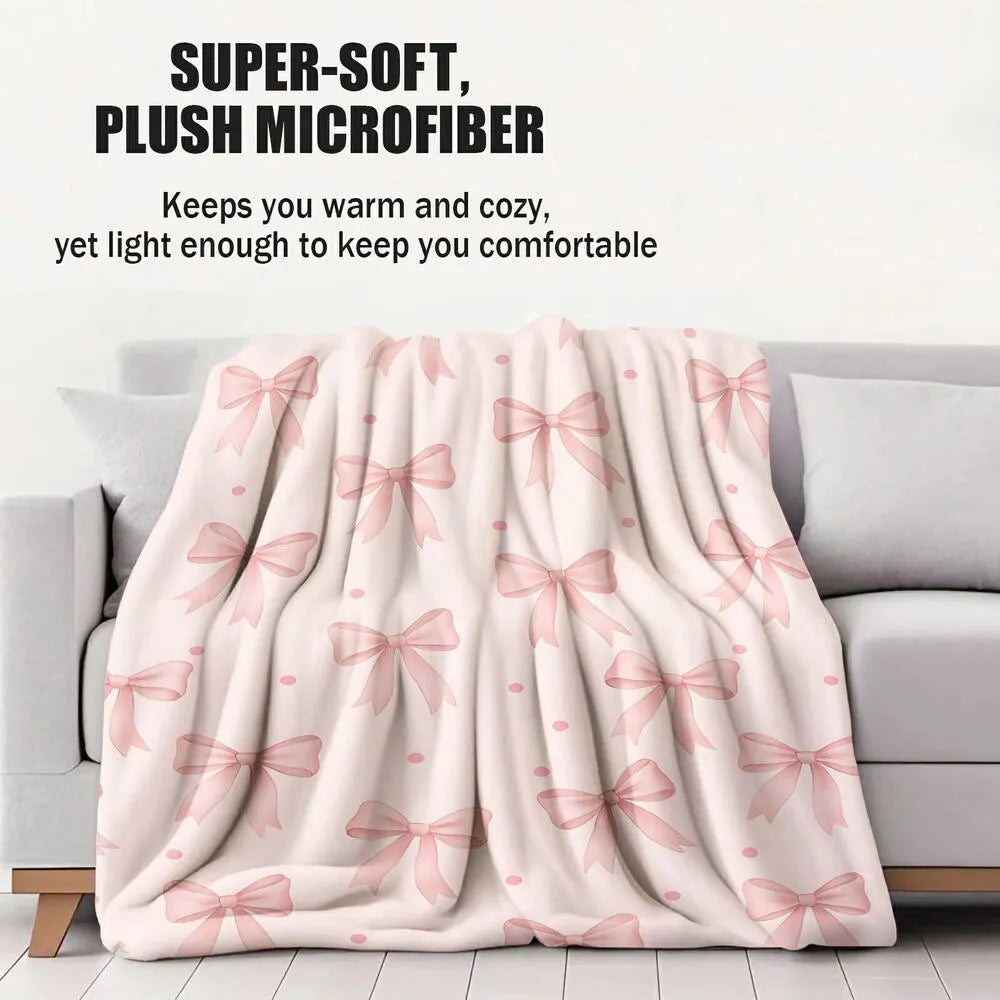 Pink Bow Pattern Multipurpose Throw Blanket
