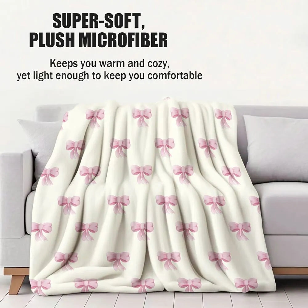 Pink Bow Pattern Multipurpose Throw Blanket