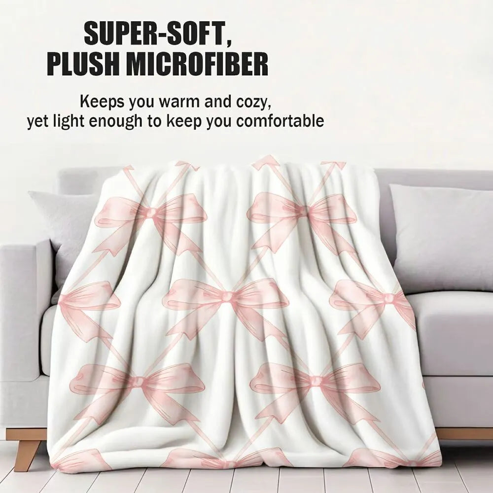 Pink Bow Pattern Multipurpose Throw Blanket