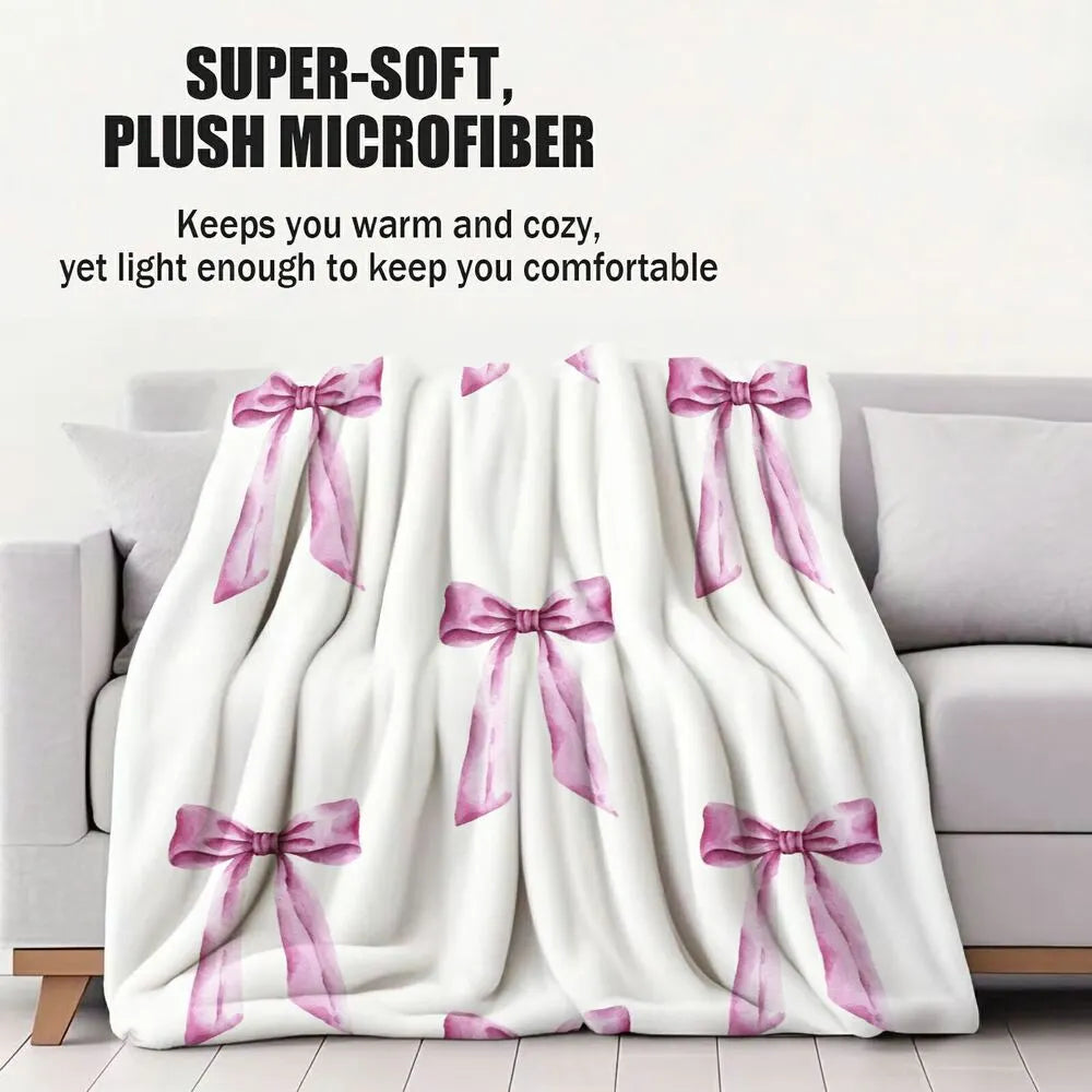 Pink Bow Pattern Multipurpose Throw Blanket