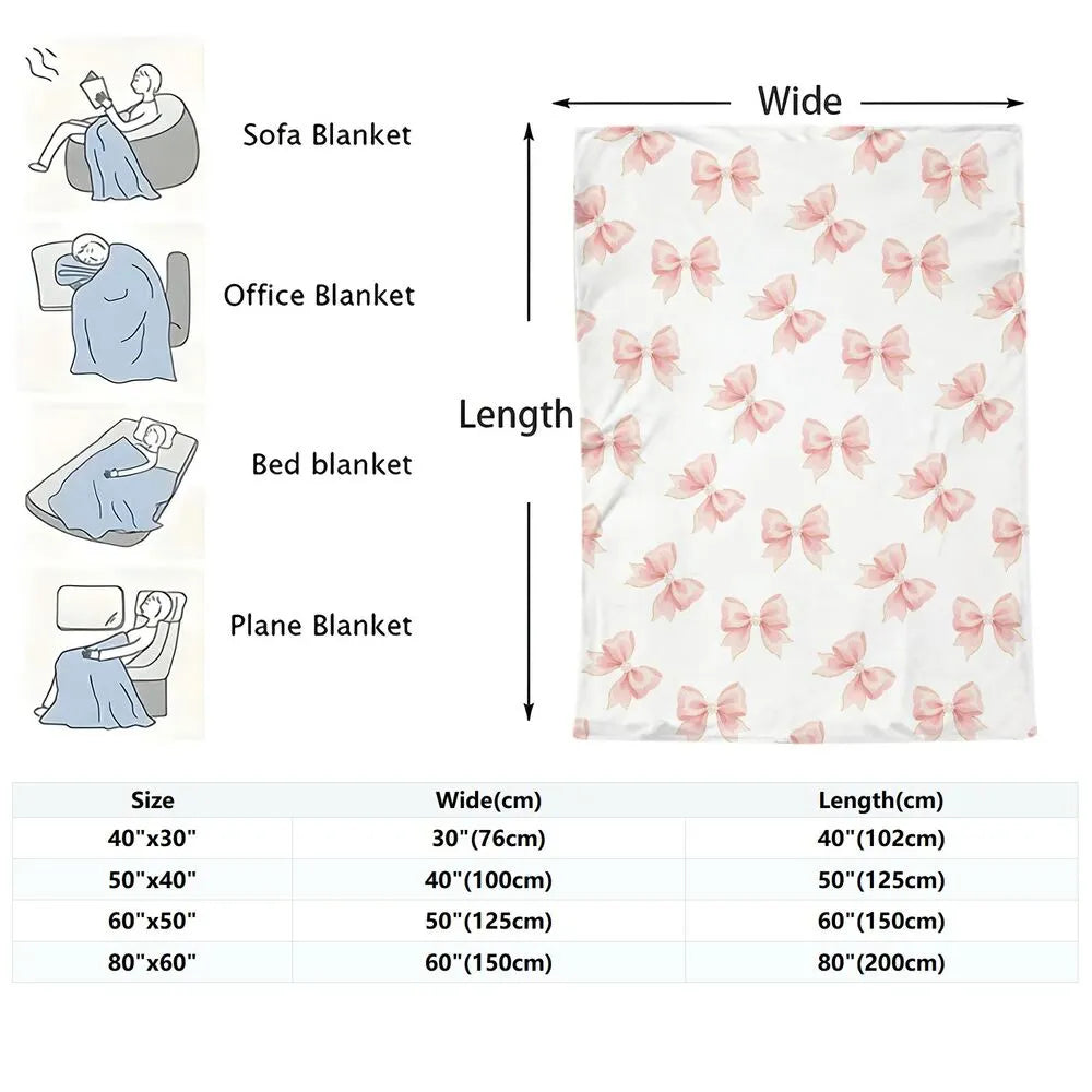 Pink Bow Pattern Multipurpose Throw Blanket