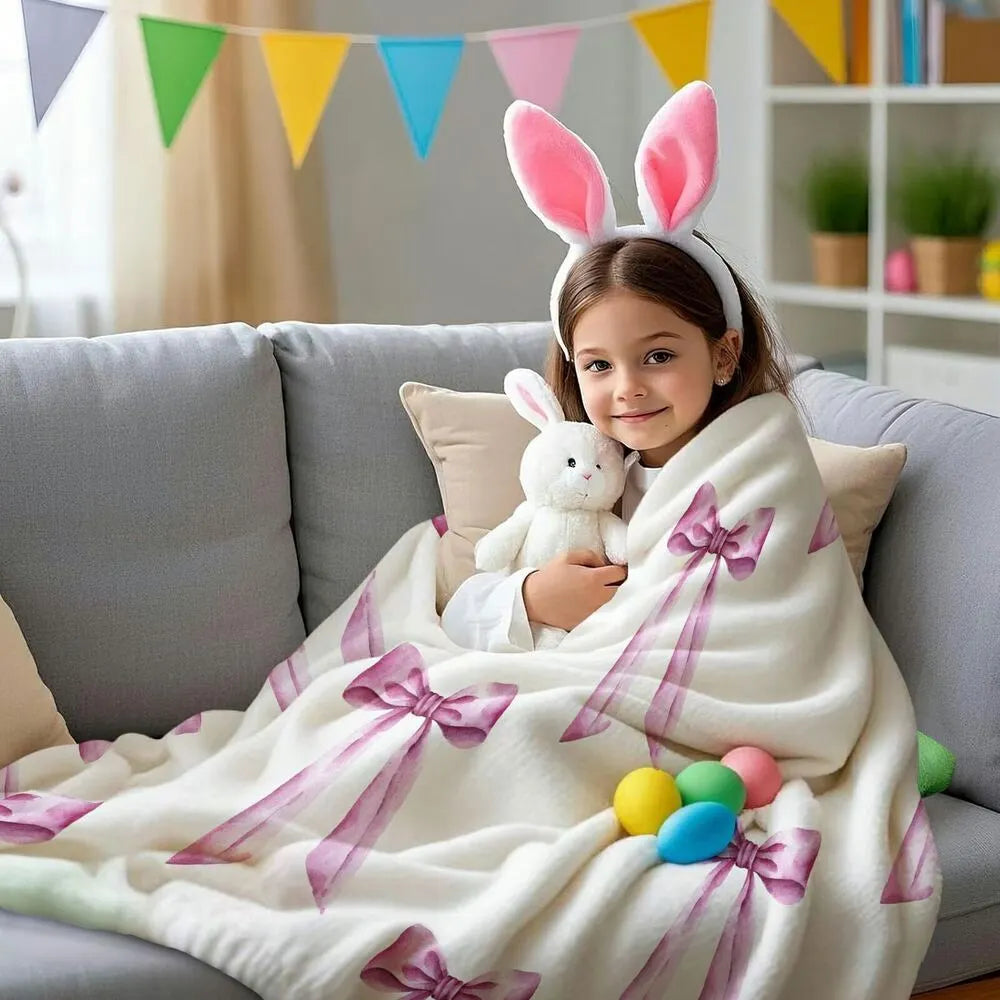 Pink Bow Pattern Multipurpose Throw Blanket