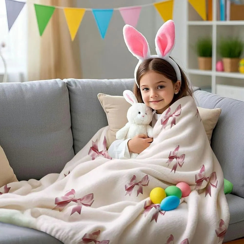 Pink Bow Pattern Multipurpose Throw Blanket