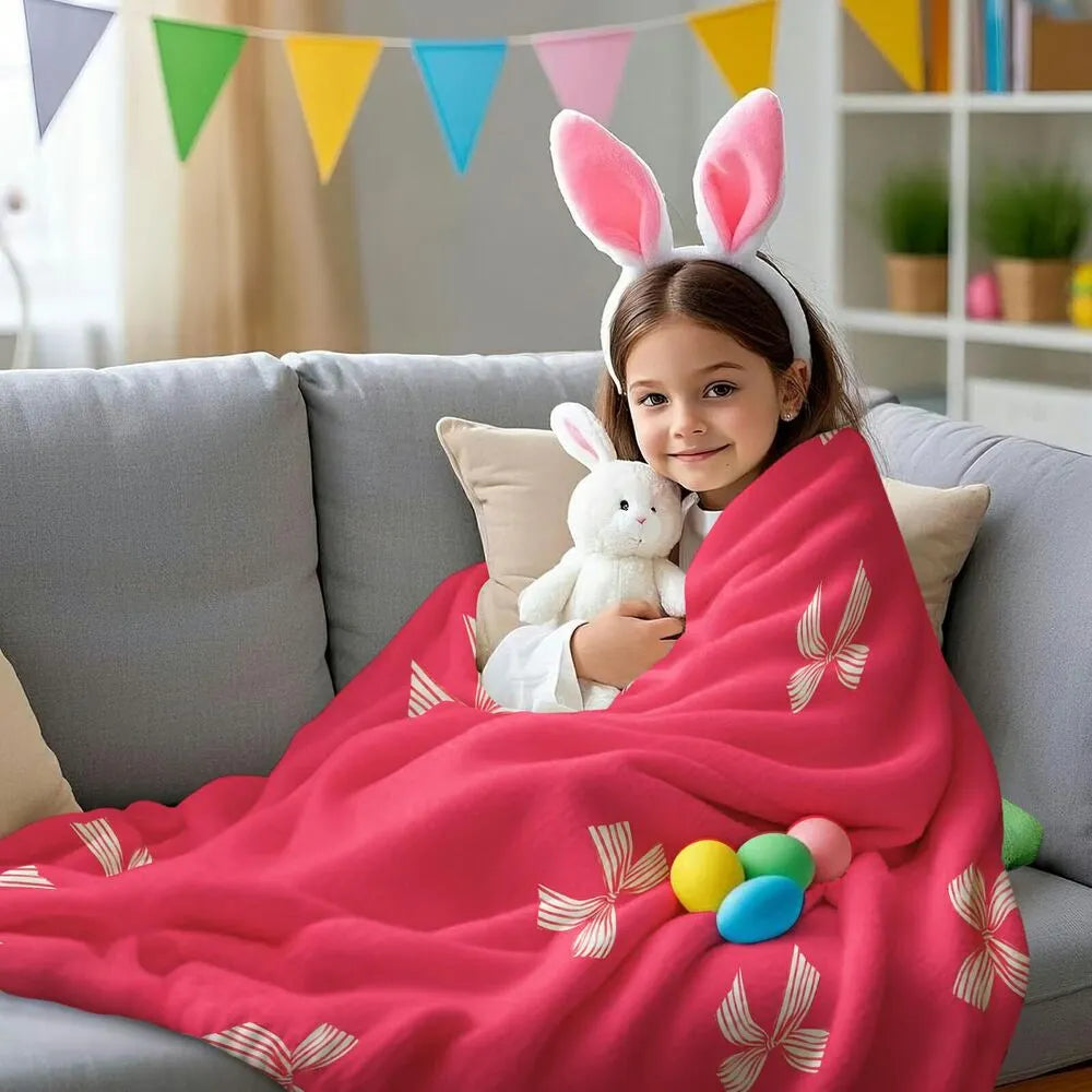 Pink Bow Pattern Multipurpose Throw Blanket