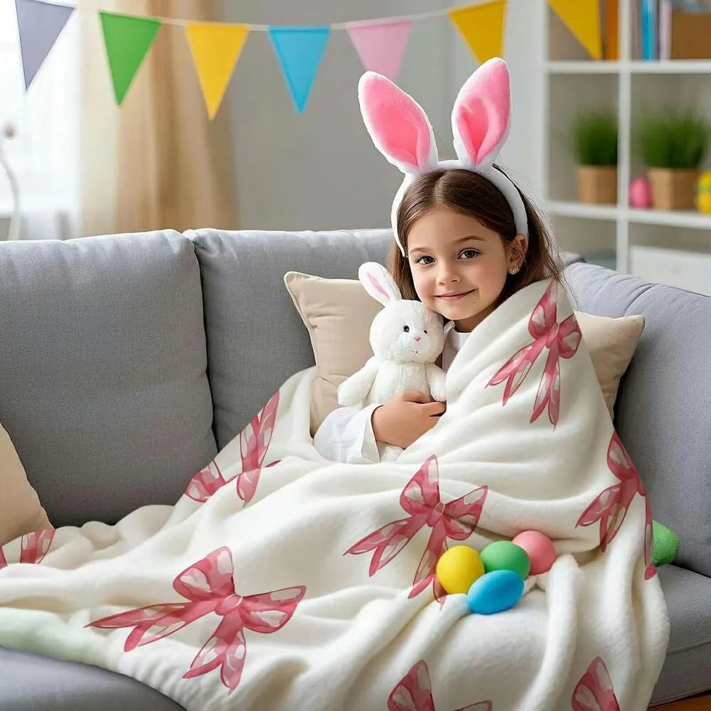 Pink Bow Pattern Multipurpose Throw Blanket