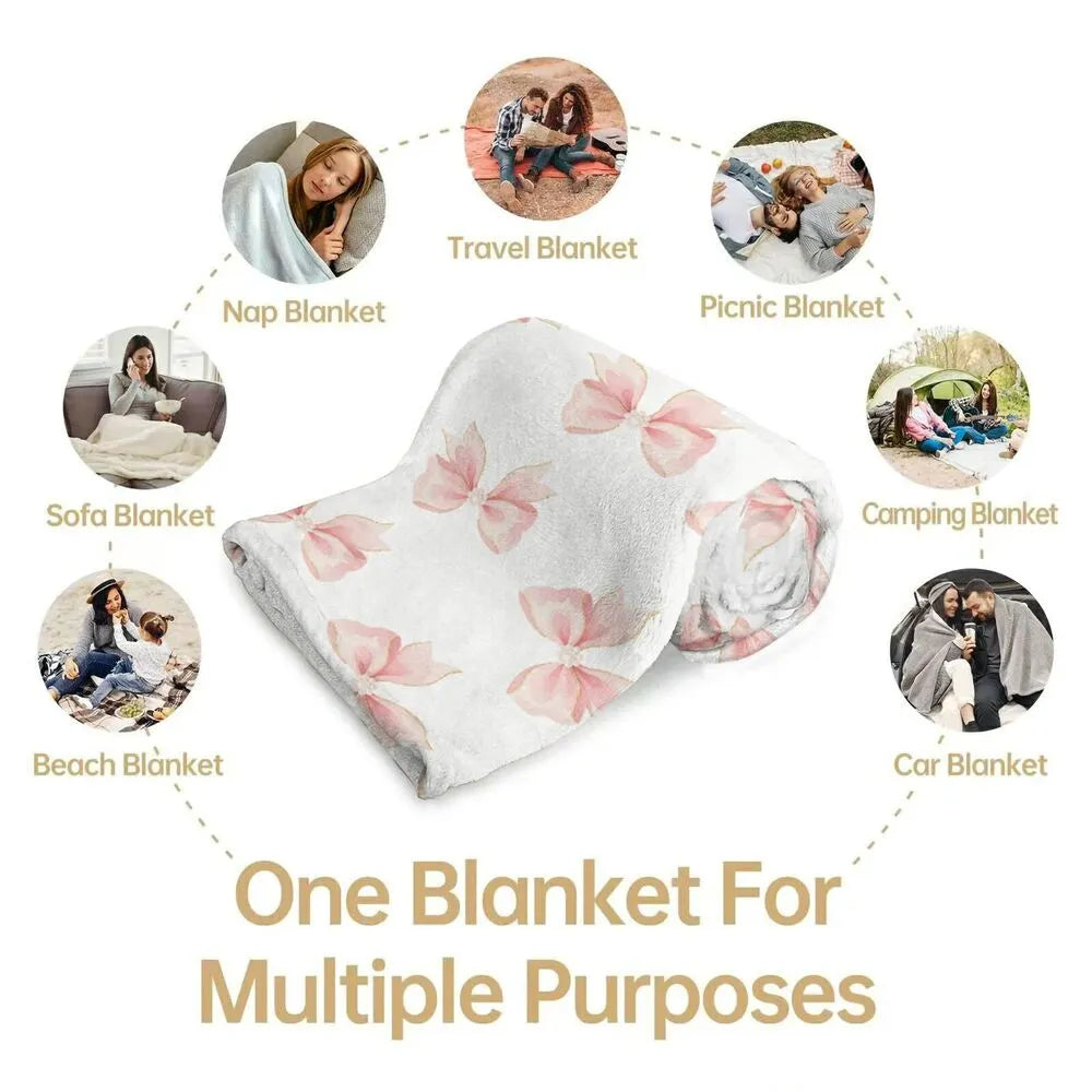 Pink Bow Pattern Multipurpose Throw Blanket